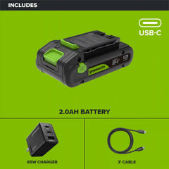 24V PowerAll Battery and Charger Kit, with 2.0 Ah Battery, Ultra-Fast 65W USB-C Charging Block, and Cable