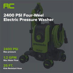 2400-PSI Brushless 1.2 GPM Four-Weel Electric Pressure Washer