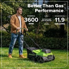 48V (24V x 2) 15" Cordless Battery Dethatcher/Scarifier: (2) 4.0Ah Batteries, (1) 65W Charger, (2) 100W Cables