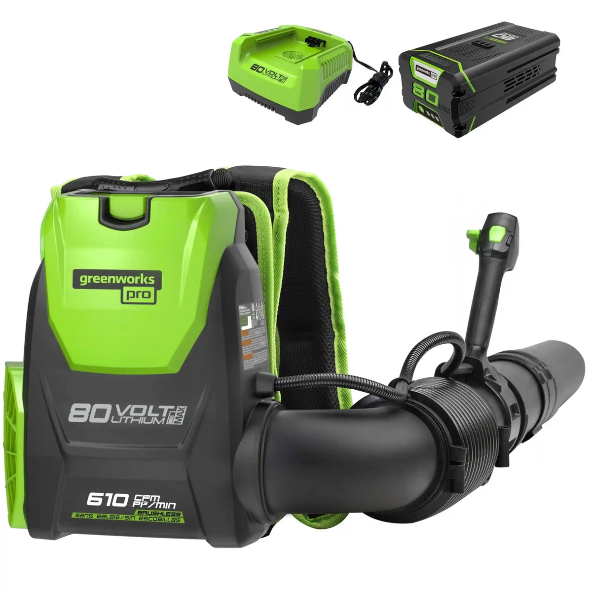 80V 610 CFM Cordless Battery Backpack Blower ,5Ah Battery and Rapid Charger