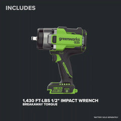24V PowerAll Pro 1,430 ft-lb Breakaway Torque 1/2" Impact Wrench, Tool Only