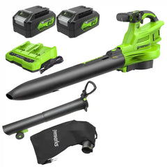 48V (24V x 2) 520 CFM Cordless Battery BL Leaf Blower/Vacuum: (2) 4.0 Ah Battery and Dual-Port Charger