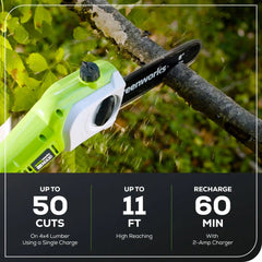 40V 8" Cordless Battery Pole Saw and Hedge Trimmer Attachment: 2.0 Ah Battery and Charger