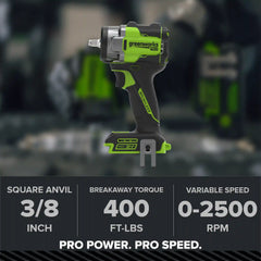 24V PowerAll Pro 400 ft-lb Breakaway Torque 3/8" Impact Wrench, Tool Only