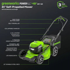 OPEN BOX 48V (24V x 2) 21" Cordless Battery Self-Propelled Mower, 12" String Trimmer and 320 CFM Blower Combo Kit: (2) 5.0Ah Batteries and Chargers
