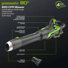 80V 800CFM Cordless Battery Leaf Blower, 4Ah Battery and Charger