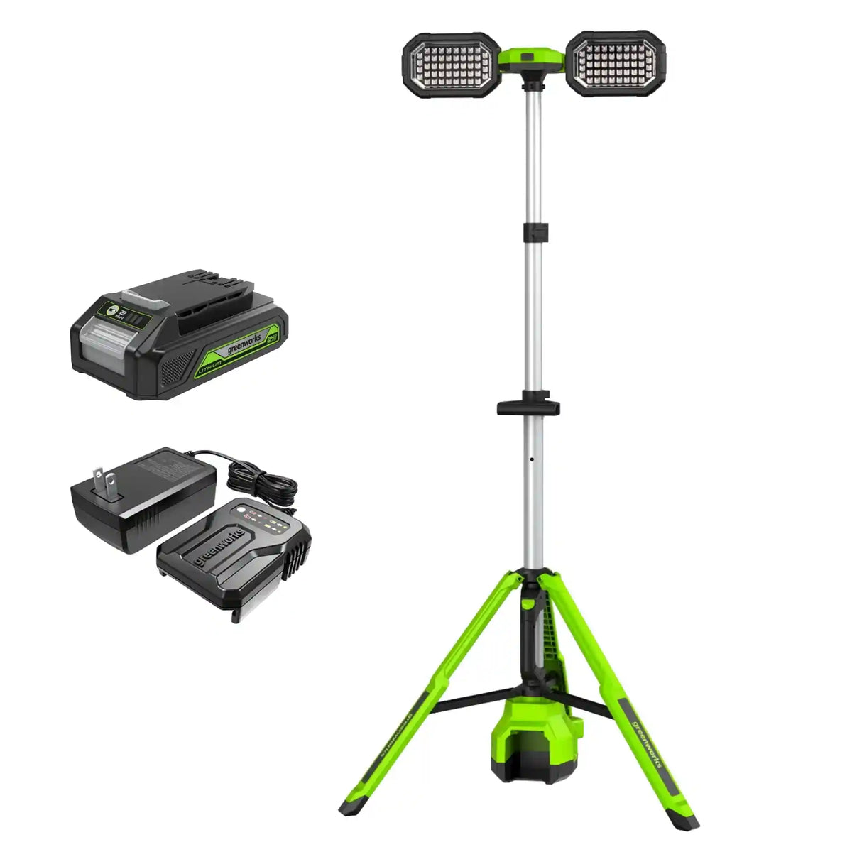24V Cordless Battery Standing Light Kit: 2.0 Ah Battery and Charger