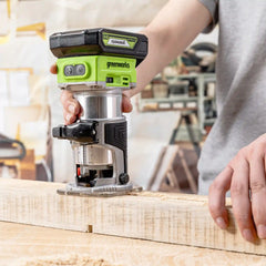 24V PowerAll Compact Router, Tool Only, with Edge Guide, Flush Trim Bit, Socket and Collet Wrenches, Bit Holder and Vacuum Dust Adaptor