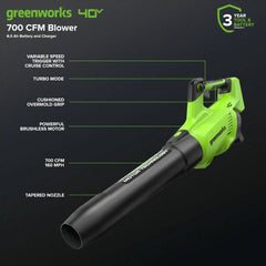 40V Gen 2.5 700 CFM Cordless Battery Brushless Leaf Blower, 8.0 Ah Battery and Charger