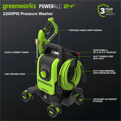 2200-PSI 1.2 GPM Four-Weel Electric Pressure Washer with 5 Nozzles & Detergent Tank